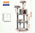 63'' Multi-Level Cat Tree Cat Tower for Indoor Cats with Sisal-Covered Scratching Post, Cozy Cat Condo, Cat Hammock and Wide Top Perch, Grey
