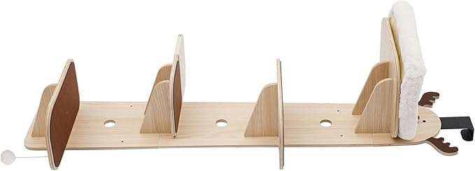 Door Hanging Cat Tree 4 Tier, Wooden Door Mounted Vertical Cat Climbing Scratching Frame 4.92ft Height 9.8in Width Space Saving Cats Shelf 20-25kg Load (Light Wood + Brown, with Cat Nest)