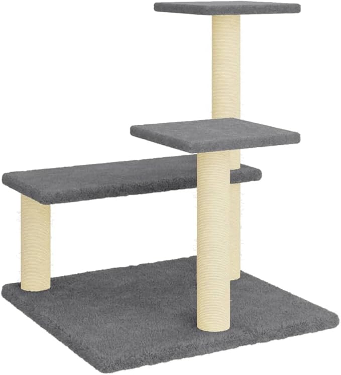 vidaXL Cat Tree Dark Grey Engineered Wood, Plush, Sisal Medium Cat Tree