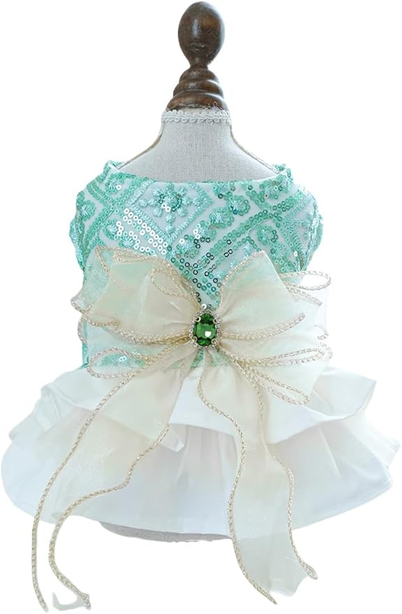 Fashion Sweet Puppy Dog Blingbling Princess Skirt Pet Dog Lace Cake Camisole Tutu Dress D-Green XL