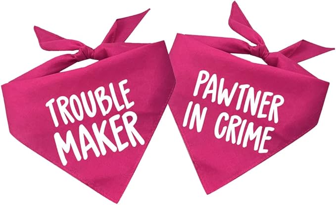 Pawtner in Crime & Trouble Maker Dog Bandana Set (2 Pack - Hot Pink, XS 577 578)