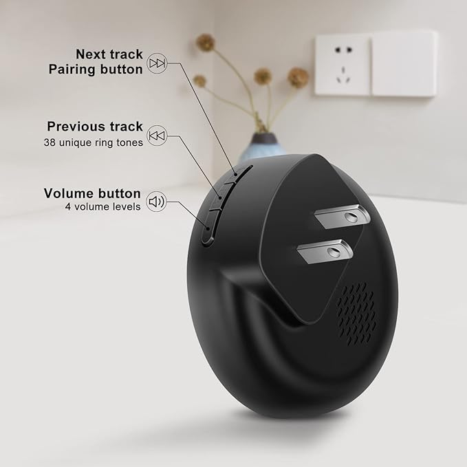 Comsmart Smart Wireless Dog Door Bell, Doggie Doorbell for Pet Potty Training Communication Go Outside Press Button with 38 Melodies 4 Volume Levels LED Flash (1 Receiver & 1 Transmitter), Black