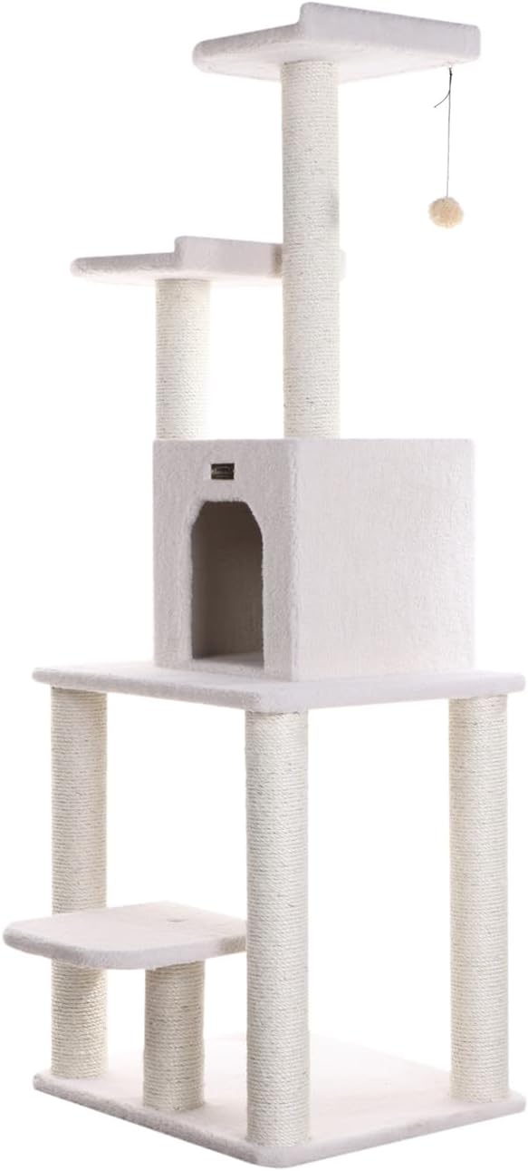 Maykoosh Cat Tree 28x27x62-5 Level Condo with Perches - Ivory Faux Fur