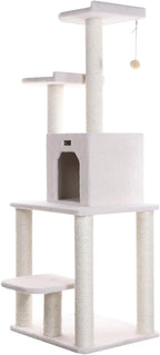 Maykoosh Cat Tree 28x27x62-5 Level Condo with Perches - Ivory Faux Fur