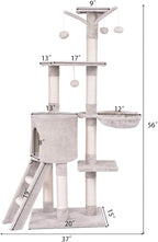 S AFSTAR 56 Inch Cat Tree Tower Condo, Multi-Level Cat Furniture Activity Center with Cat Scratching Posts, Climbing Ladder, Round House Cat Condo for Kittens Kitty Pet (Beige)