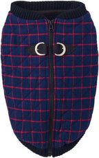 Gooby Fashion Vest Check Dog Jacket - Navy Check, Small - Warm Zip Up Bomber Vest with Dual D Ring Leash - Winter Water Resistant Small Dog Sweater