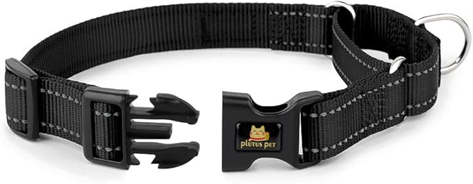 PLUTUS PET Reflective Martingale Collar with Quick Snap Buckle,No Pull Dog Choker Collar for Small Medium Large Dogs,M,Black