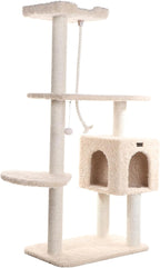 Maykoosh Faux Fur Cat Tree with Ramp & Playhouse - 40" x 20" x 57" - Beige