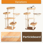 48'' Cat Tree for Large Cats, Modern Cat Tree Multi-Level Condo with Natural Wood, Cat Activity Centre for Medium and Big Pets (White LS02)