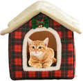 Cat Bed Cave, Cute Christmas Plaid Cat Beds for Indoor Cats, Pet House Cats Tent with Removable Cushion Pillow for Kittens Puppy Small Dogs (Plaid-L(20.4 * 16.9 * 19.6in))