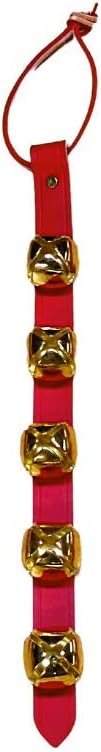 Warner Arctic Sleigh Bells Decorative Leather Strap Door Bells USA (15" with 5 Bells, Red Leather with Brass Bells)