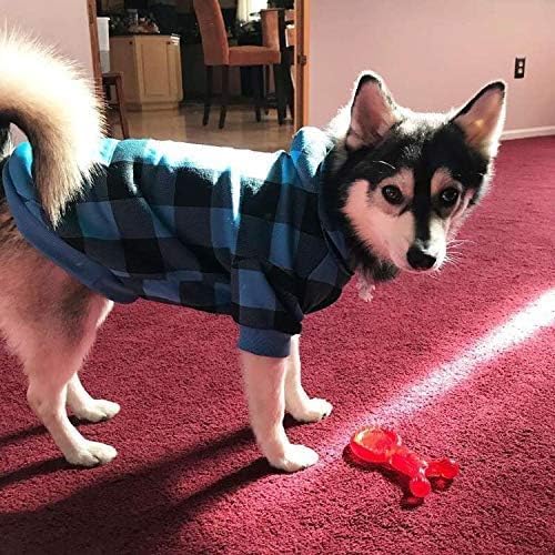 KOOLTAIL Plaid Dog Hoodie Pet Clothes Sweater with Hat and Pocket for Small Medium Large Size Dogs, Soft Winter Warm Dog Cold Weather Coat, Fleece Fall Dog Hooded Sweatshirt for Puppy Cats, Blue XL