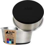 GORILLA GRIP Dog Bowls, Food Grade 304 Stainless Steel, Holds 8 Cups Each (64 fl oz) Food and Water Bowl for Feeding Dogs and Cats, Dishwasher Safe, Rust Resistant, BPA Free Rubber Base Set of 2 Black