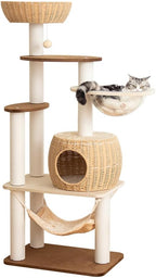 56.7in Large Wooden cat Tree for Large Multiple Cats,cat Tree with Observation Deck, Suitable for Summer and Winter 144CM (Particleboard)