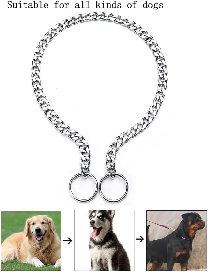 Dog Chain Collars for Large Dogs,Adjustable Flat Silver Metal Dog Collar,Heavy Duty Slip P Link Martingale Collar for Small Medium Large Big Dogs XL