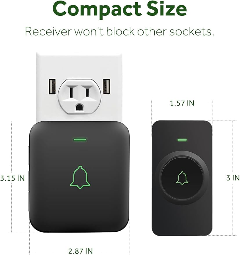 AVANTEK Wireless Door Bell, CB-21 Mini Waterproof Wireless Doorbell Operating at Over 1000 Feet, 2 Remote Buttons Can Have Different Tones, 52 Melodies, CD Quality Sound and LED Flash