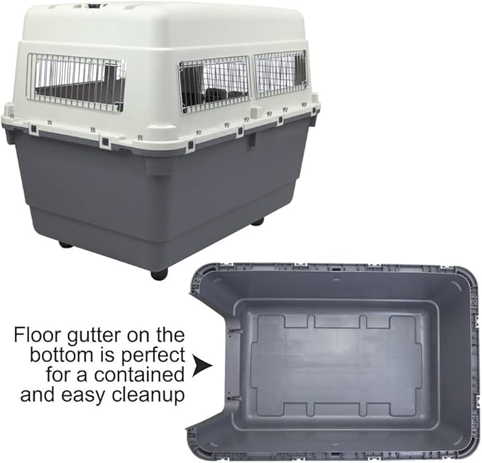 SportPet Designs Plastic Kennels Rolling Plastic Airline Approved Wire Door Travel Dog Crate, XXX-Large