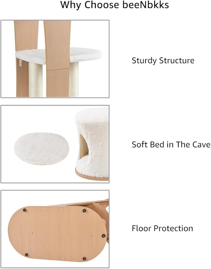 beeNbkks Cat Tree for Large Pets, Modern Tall Cat Tower with Condo Scratching Post Perch Bed, Indoor Wood Pet Furniture for Multiple Kittens