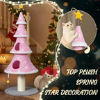 VINGLI 59in Large Christmas Tree Cat Tower for Indoor Cats, Pink Cat Tree with 2 Cat Condos & Scratching Post, Soft Fleece Multi-Level Cat Tower with Teaser Toy, Sturdy Wide Base & Built-in Openings