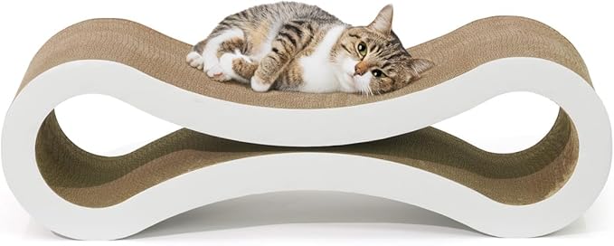 CAPHAUS Infinity Cat Scratcher Lounger, Reversible Scratcher, Large Cat Scratching Pad, Cat Scratching Board, Scratch Pad for Indoor Cats, White