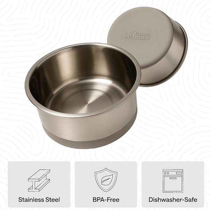GORILLA GRIP Dog Bowls, Food Grade 304 Stainless Steel, Holds 4 Cups Each (32 fl oz) Food and Water Bowl for Feeding Dogs and Cats, Dishwasher Safe, Rust Resistant, BPA Free Rubber Base Set of 2 Beige