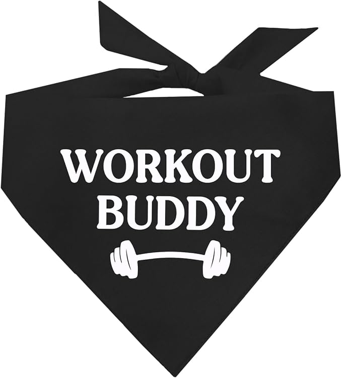 Workout Buddy Dog Bandana | 100% Cotton Adjustable Triangle | Made in USA | Workout | Sports | Gym | Black, One Size (1095)