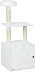 Elegant Multi-Tier Cat Tree with Privacy Litter Box, Premium Sisal Scratching Areas, Plush Bedding, Tiered Platforms - White