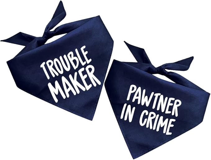 Pawtner in Crime & Trouble Maker Dog Bandana Set (2 Pack - Navy, XS 577 578)