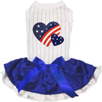 Petitebella USA Twins Heart Puppy Dog Dress (Stripes/Blue White, XXX-Large)