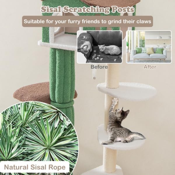 5 Level Cat Tree, Cat Climbing Frame Cat Apartment with Cushions, Anti-Tipping Settings
