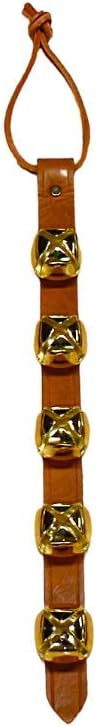 Warner Arctic Sleigh Bells Decorative Leather Strap Door Bells USA (15" with 5 Bells, Tan Leather with Brass Bells)