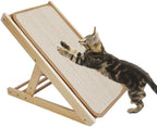 Sisal Cat Scratcher Ramp,Tilted Natural Wood Vertical Scratcher Pad for Cats with Sisal Scratching Board Durable Adjustable Height Pet Scratching Pads for Indoor Dogs Kitten Holding up to 80LBS