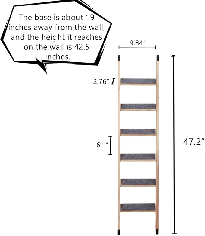 SHENGOCASE Solid Wood Wall Leaning Cat Ladder for Indoor Cats and Small Medium Dog, Stair Step for Window Bed, Wall Climbing Furniture (47.2")