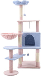 Flower cat Tree with Large condo Removable Flower Cushion and Hammock Blue