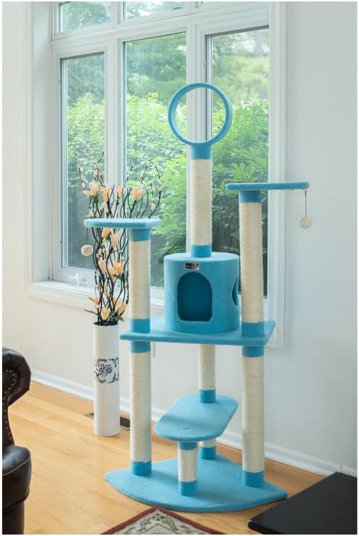 Maykoosh Cat Tree 65 Inch Multi-Level Tower with Scratching Posts & Condo - Sky Blue
