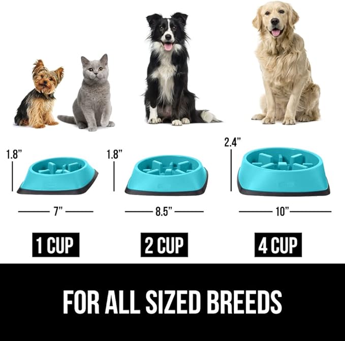 GORILLA GRIP Patented BPA Free Slow Feeder Dog Bowls, Interactive Puzzle Toy for Dogs and Cats Food Training Enrichment, Keeps Pets Busy and Prevents Puppy Overeating, Small Breeds, 1 Cup, Turquoise