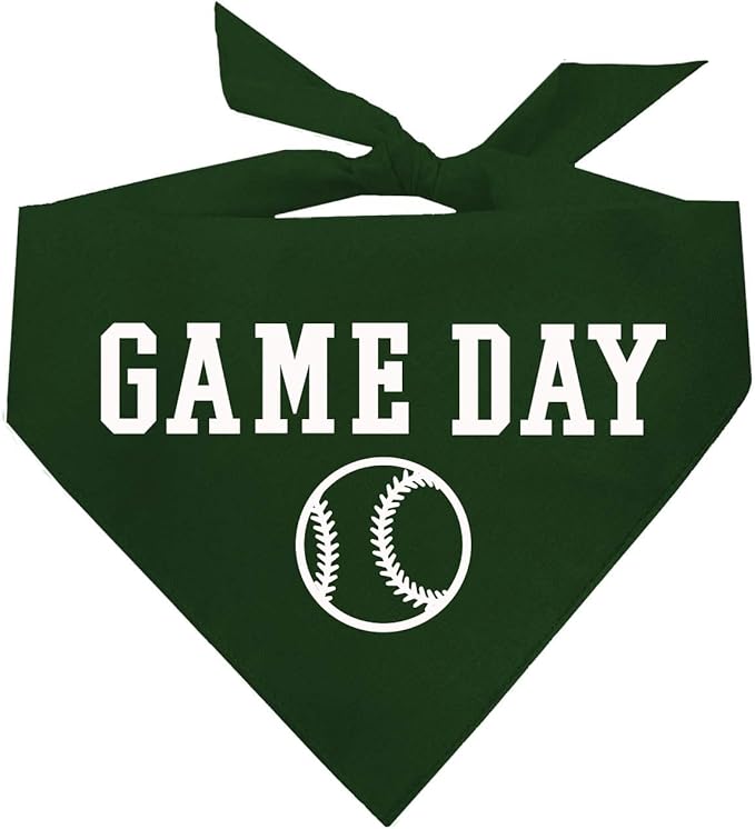 Game Day Dog Bandana | 100% Cotton Adjustable Triangle | Made in USA | Baseball| Sports | Biggest Fan | Game Day | Dark Green, One Size (1054)