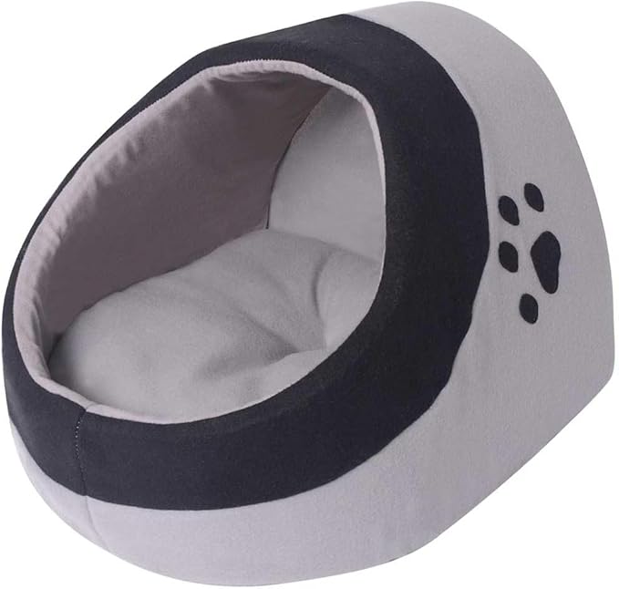 vidaXL Grey and Black Medium Cat Cubby Bed Portable Machine Washable Soft Polyester Fleece Crescent Design Indoor Pet Furniture Cubbies Cozy Hypoallergenic Contemporary