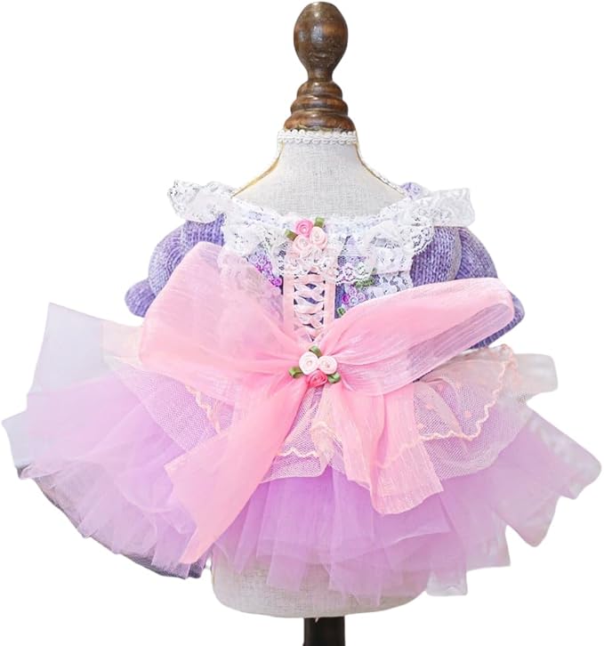 Fashion Sweet Puppy Dog Blingbling Princess Skirt Pet Dog Lace Cake Camisole Tutu Dress K-Purple M