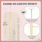Floor-to-Ceiling Cat Tree, 4-Tier, 18.5x13.5x102.3 Inches, All Breed Sizes, Climbing and Cuddling, Fabric and Particle Board, Floor Mount