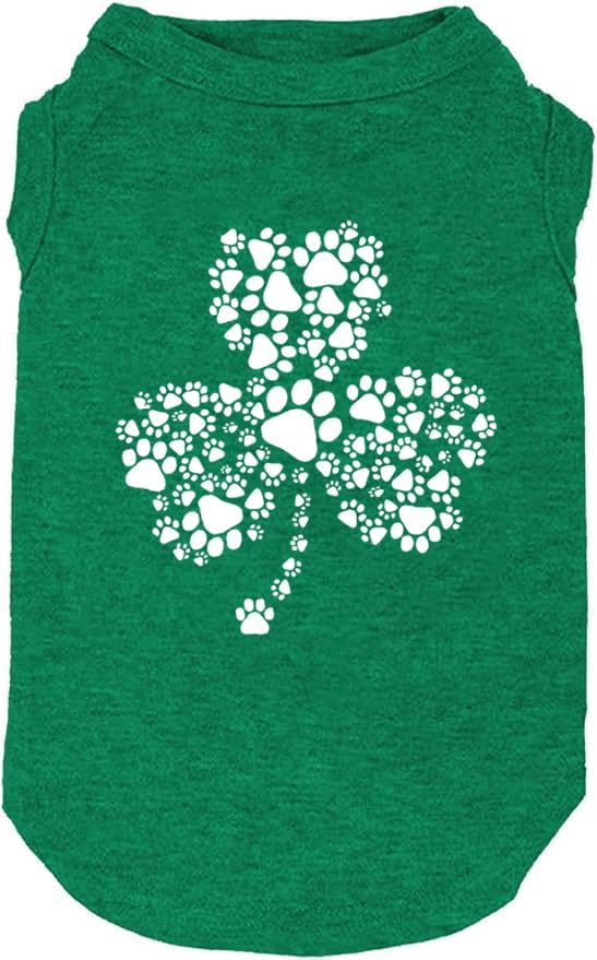 Dog Apparel Lucky Boy Letter Print Clover Shirts for Small Large Dog Vest Puppy Gift St Patrick's Day Costume(X-Small,Green02)