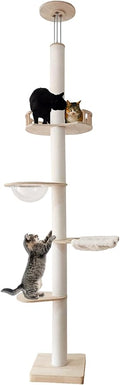 Cat Tree Floor to Ceiling Cat Towers Adjustable Height(108-112 Inches), Tall Cat Tree Natural Sisal Scratching Post, Modern Cat Tree Tower for Large Indoor Cats, Cotton Rope