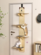 67inches 4-Tier Over The Door Cat Tree with Scratching Post & Ladder - Hanging Cat Shelves & Climber for Indoor Cats, Tall Space Saving Design, Includes Teaser Ball 170cm/67inch