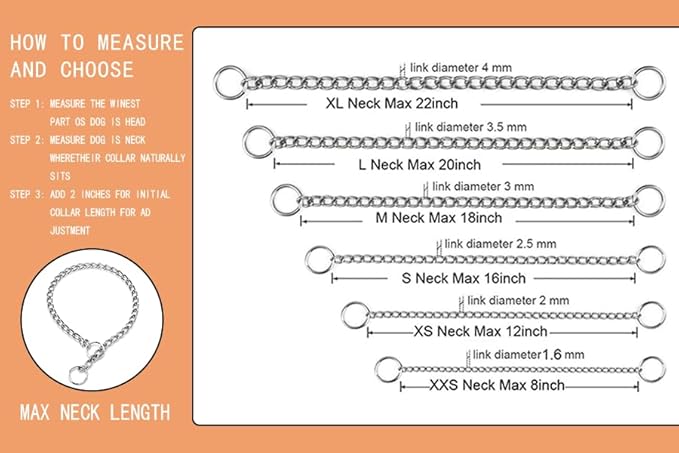 Choke Collar for Dogs,Metal Slip Link Training Heavy Duty Martingale Puppy Collars for XXS XS Small Medium Large Big XL Breed Dogs, Silver XXS