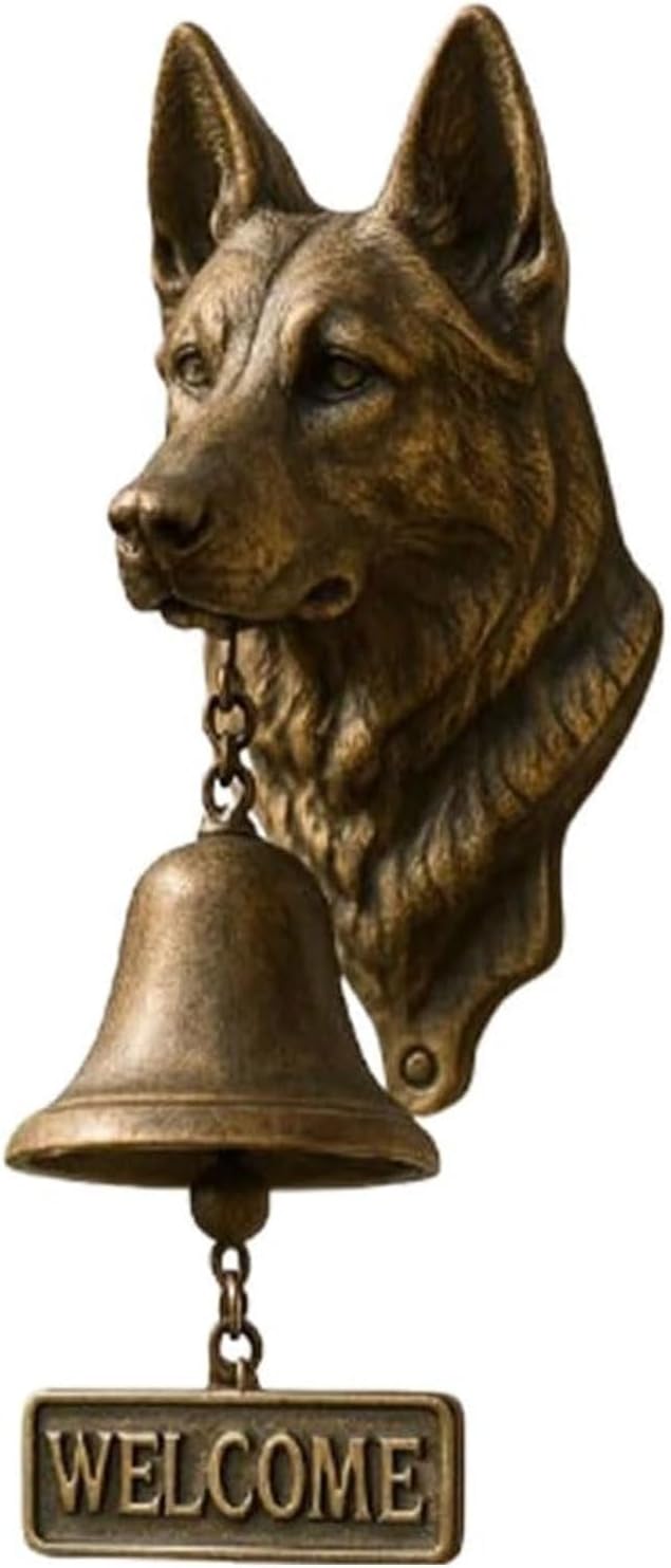 Christmas German Shepherd Welcome Bell – Retro Dog & Witch-Themed Doorbell – Decorative Cast Iron Hanging Bell with Brass Chime – Rustic Farmhouse Wall Décor–Halloween (German Shepherd)