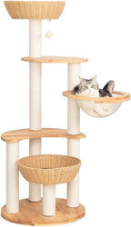 Modern Cat Tree for Large Cat, Wood Cat Tower Heavy Duty with Scratch Post for Indoor Big Cats (133cm (Natural Wood))