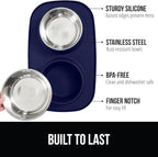 GORILLA GRIP Feeding Mat Bowl Set, 4 Cup 100% Waterproof BPA Free Silicone, 304 Stainless Steel Cat and Dog Bowls for Food and Water, Slip Resistant, High Edge, US Designed, Patent Pending, Navy Blue