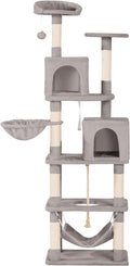 68-Inch Cat Tree Tower for Large Cats, Climbing Tower for Indoor Adult Cats,Activity Center,5 Scratching Posts, 2 Perches, 2 Caves, Hammock (Light Gray)