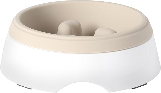 Gibson Home Curious Canines Slow Feeder Dog Bowl, 6.75” Melamine Anti-Gulp Feeding Bowl, Non-Slip, Dishwasher Safe, Taupe
