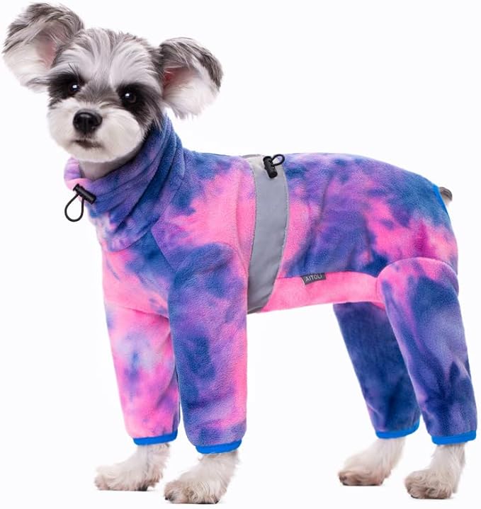 Dog Coat, Tie Dye Fleece Jumpsuit for Small Dogs, Winter Jacket, Reflective Stripes, Comfortable, Lightweight